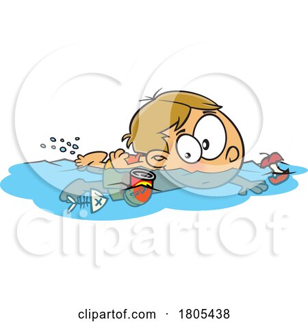 Cartoon Boy Swimming in Polluted Water by toonaday