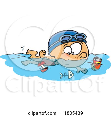Cartoon Girl Swimming in Polluted Water by toonaday