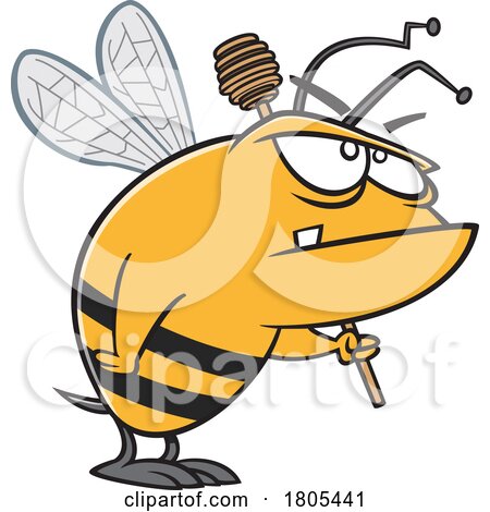 Cartoon Tough Guard Bee with a Honey Dipper by toonaday