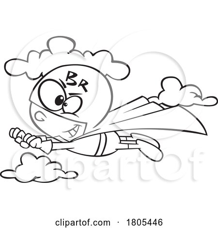 Cartoon Black and White BR Super Boy Flying by toonaday