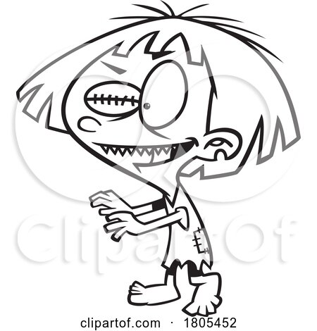 Halloween Cartoon Black and White Zombie Girl by toonaday