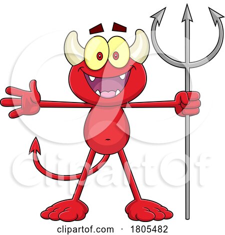 Cartoon Devil Holding a Trident and Welcoming by Hit Toon