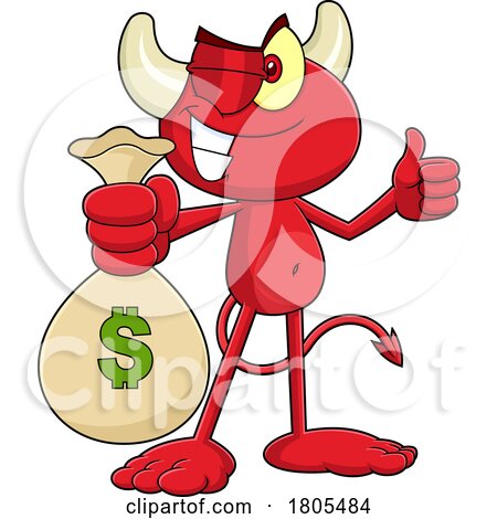 Cartoon Devil Holding out a Money Bag by Hit Toon