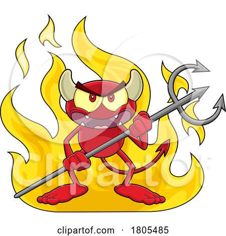 Cartoon Devil with a Pitchfork over Flames by Hit Toon