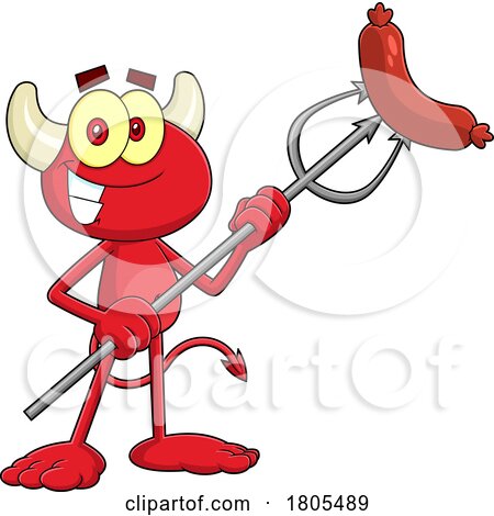 Cartoon Devil with a Sausage on a Pitchfork by Hit Toon