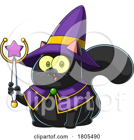 Cartoon Halloween Witch Cat Holding a Magic Wand by Hit Toon