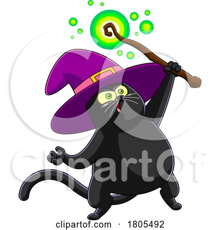 Cartoon Halloween Witch Cat Using a Magic Wand by Hit Toon
