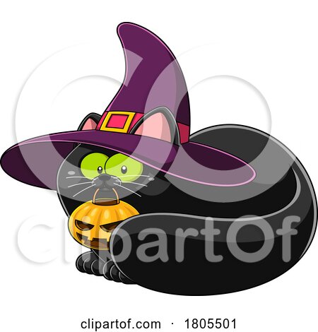 Cartoon Halloween Witch Cat Cuddling with a Jackolantern by Hit Toon