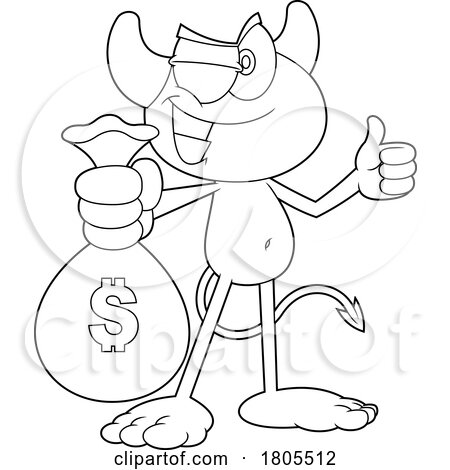 Cartoon Black and White Devil Holding out a Money Bag by Hit Toon