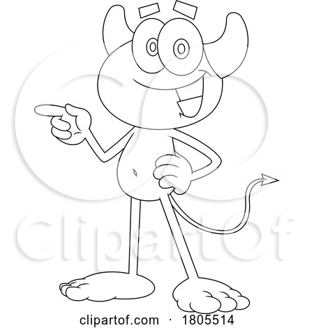 Cartoon Black and White Devil Pointing by Hit Toon