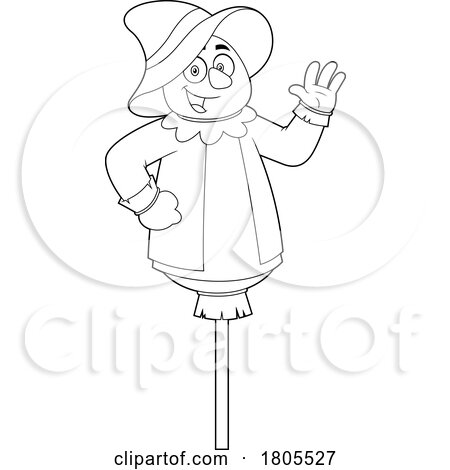 Cartoon Black and White Halloween Scarecrow Waving by Hit Toon