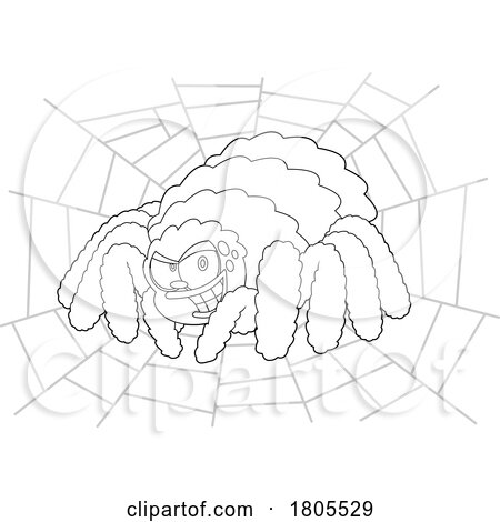 Cartoon Black and White Halloweens Spider Grinning on Its Web by Hit Toon