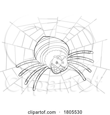 Cartoon Black and White Halloweens Spider Grinning on Its Web by Hit Toon