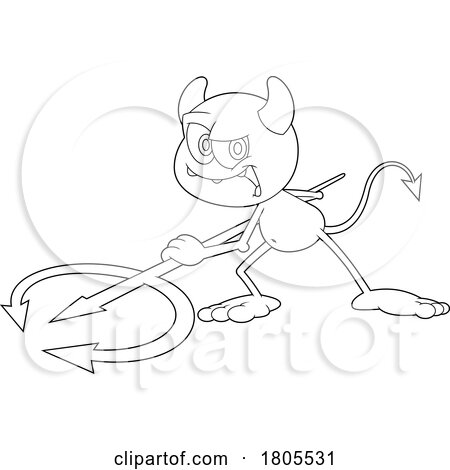 Cartoon Black and White Devil Threatening with a Pitchfork by Hit Toon