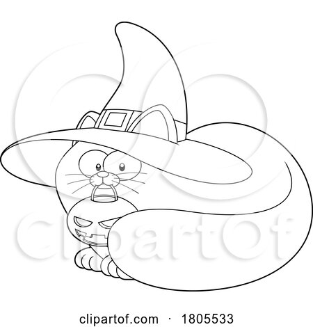 Cartoon Black and White Halloween Witch Cat Cuddling with a Jackolantern by Hit Toon