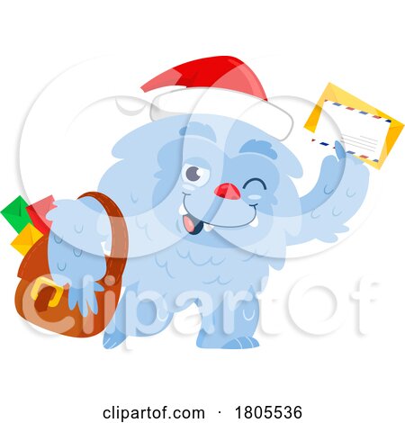 Cartoon Christmas Yeti Abominable Snowman with Mail by Hit Toon