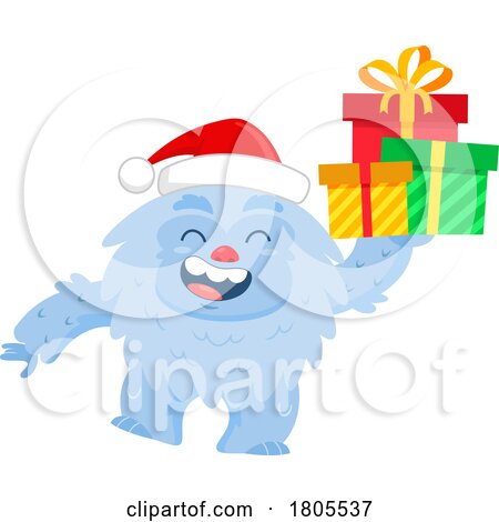 Cartoon Yeti Abominable Snowman with Christmas Gifts by Hit Toon