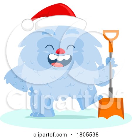 Cartoon Christmas Yeti Abominable Snowman Shoveling Snow by Hit Toon
