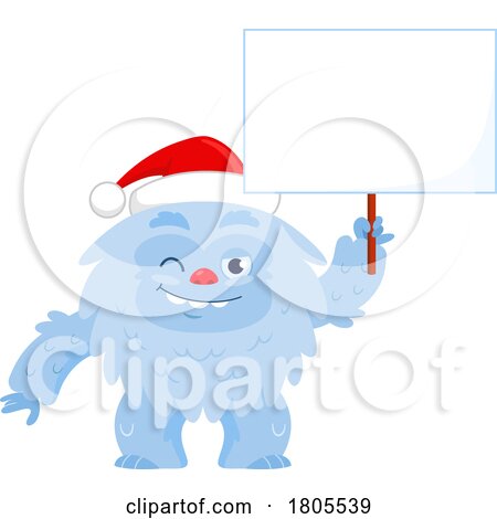 Cartoon Christmas Yeti Abominable Snowman wIth a Sign by Hit Toon