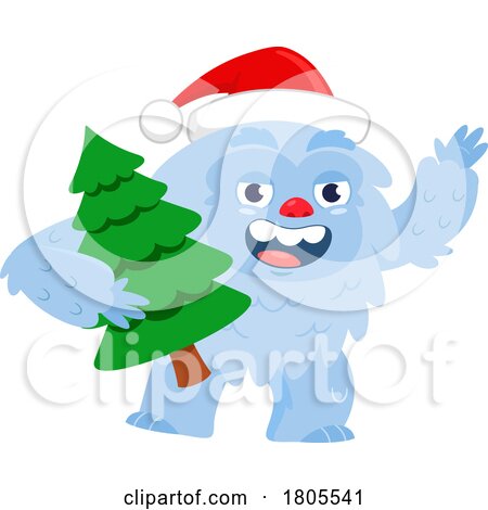 Cartoon Christmas Yeti Abominable Snowman Carrying a Tree by Hit Toon