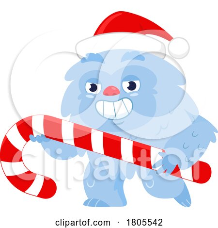 Cartoon Christmas Yeti Abominable Snowman with a Candy Cane by Hit Toon