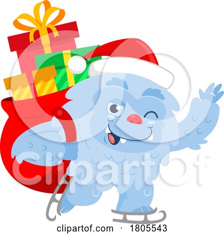 Cartoon Yeti Abominable Snowman Santa Ice Skating with Gifts by Hit Toon