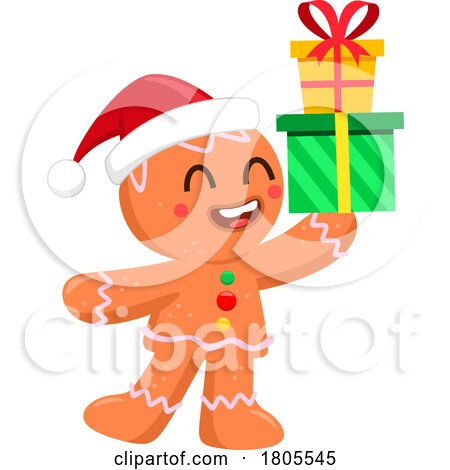 Cartoon Christmas Gingerbread Man Cookie Holding Gifts by Hit Toon