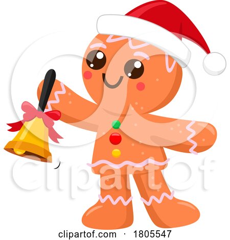Cartoon Christmas Gingerbread Man Cookie Ringing a Bell by Hit Toon