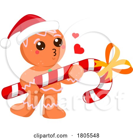 Cartoon Christmas Gingerbread Man Cookie Carrying a Giant Candycane by Hit Toon