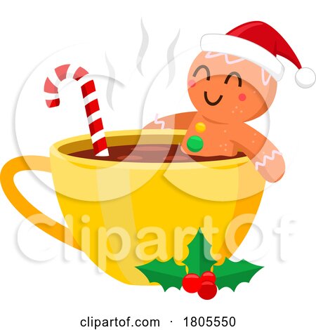 Cartoon Christmas Gingerbread Man Soaking in a Beverage by Hit Toon