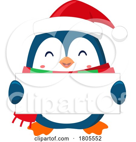 Cartoon Christmas Penguin Holding a Sign by Hit Toon