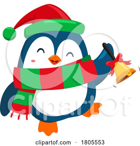 Cartoon Christmas Penguin Ringing a Bell by Hit Toon