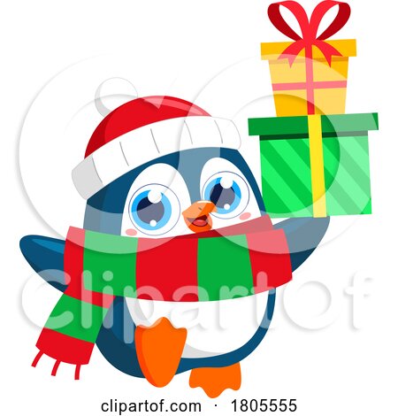 Cartoon Christmas Penguin with Gifts by Hit Toon