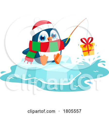Cartoon Christmas Penguin Fishing for Gifts by Hit Toon