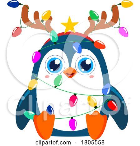 Cartoon Christmas Penguin Decorated with Lights by Hit Toon