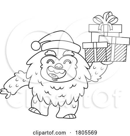 Cartoon Black and White Yeti Abominable Snowman with Christmas Gifts by Hit Toon
