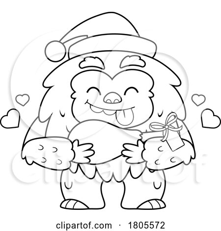 Cartoon Black and White Christmas Yeti Abominable Snowman with a Gift of Meat by Hit Toon