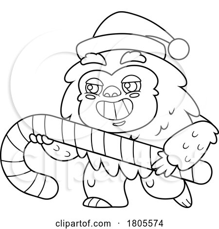 Cartoon Black and White Christmas Yeti Abominable Snowman with a Candy Cane by Hit Toon