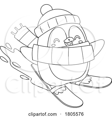 Cartoon Black and White Penguin Skiing by Hit Toon