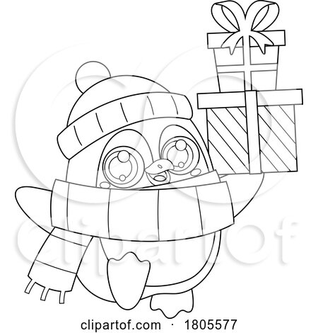 Cartoon Black and White Christmas Penguin with Gifts by Hit Toon
