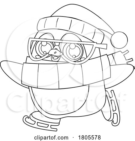 Cartoon Black and White Christmas Penguin Ice Skating by Hit Toon
