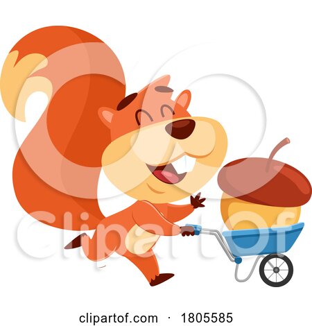Cartoon Squirrel with a Giant Acorn in a Wheelbarrow by Hit Toon