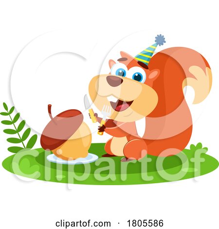 Cartoon Birthday Squirrel Ready to Eat an Acorn by Hit Toon