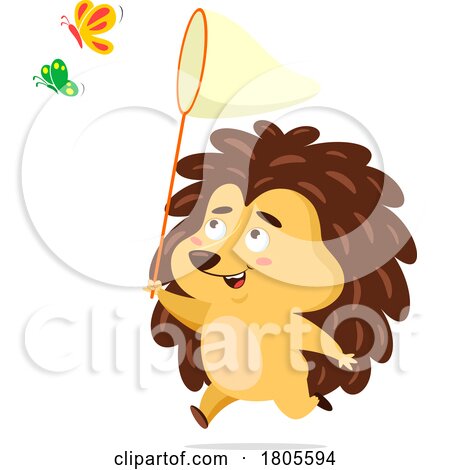 Cartoon Hedgehog Chasing Butterflies by Hit Toon