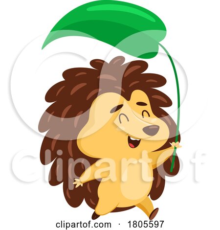 Cartoon Hedgehog Holding a Leaf by Hit Toon