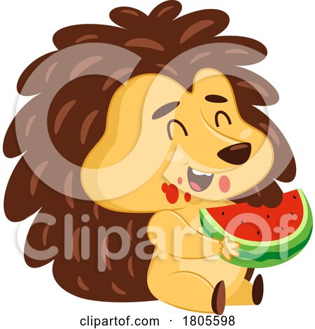 Cartoon Hedgehog Eating Watermelon by Hit Toon