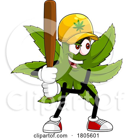 Cartoon Pot Leaf Mascot Batting by Hit Toon