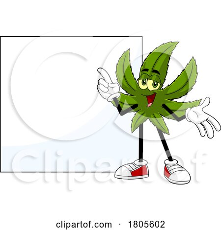 Cartoon Pot Leaf Mascot with a Blank Sign by Hit Toon