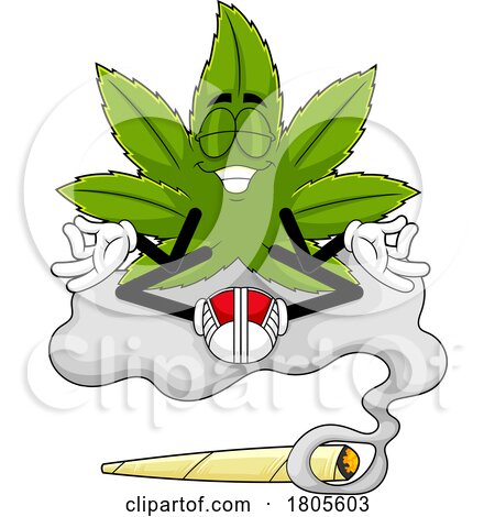 Cartoon Pot Leaf Mascot Floating on Smoke over a Doobie by Hit Toon