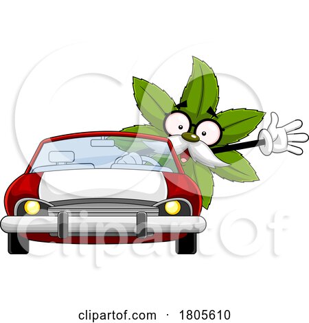 Cartoon Pot Leaf Mascot Driving a Car by Hit Toon
